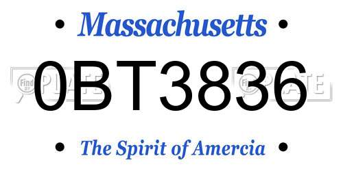 0BT3836 Massachusetts License Plate