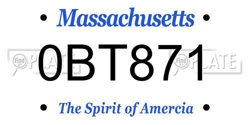 0BT871 Massachusetts License Plate