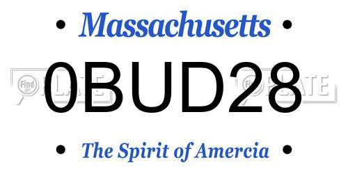 0BUD28 Massachusetts License Plate