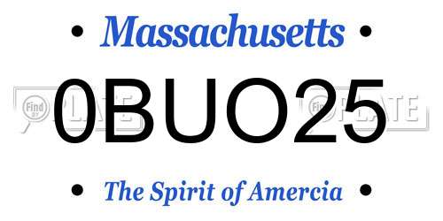 0BUO25 Massachusetts License Plate