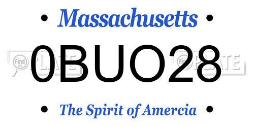 0BUO28 Massachusetts License Plate