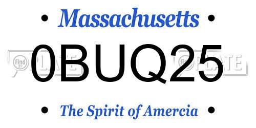 0BUQ25 Massachusetts License Plate