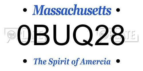 0BUQ28 Massachusetts License Plate