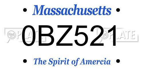 0BZ521 Massachusetts License Plate