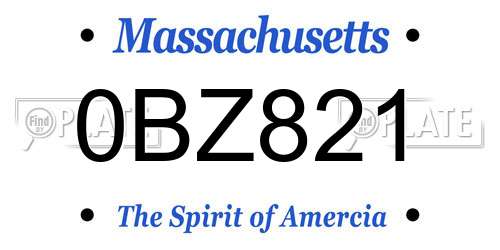 0BZ821 Massachusetts License Plate