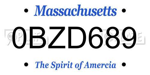 0BZD689 Massachusetts License Plate