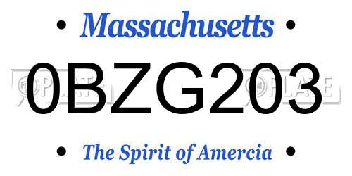 0BZG203 Massachusetts License Plate