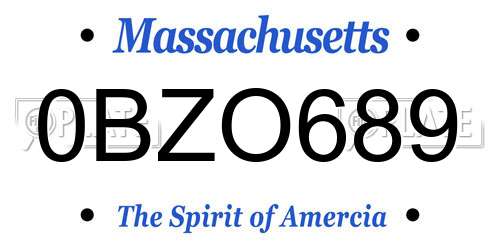 0BZO689 Massachusetts License Plate
