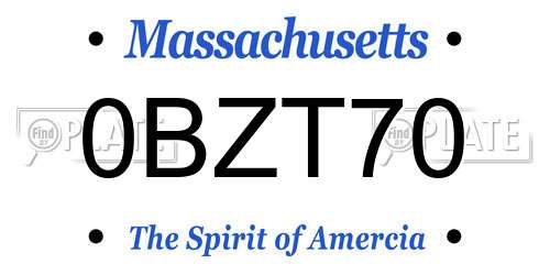 0BZT70 Massachusetts License Plate