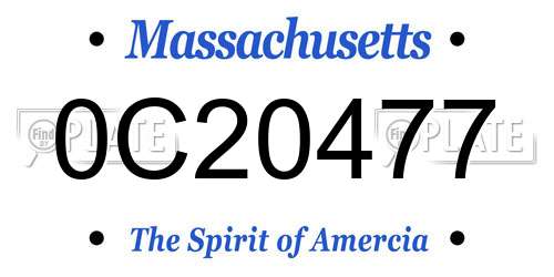 0C20477 Massachusetts License Plate