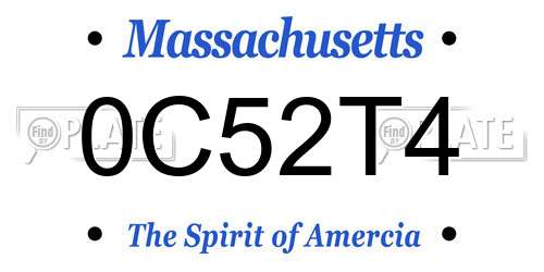 0C52T4 Massachusetts License Plate