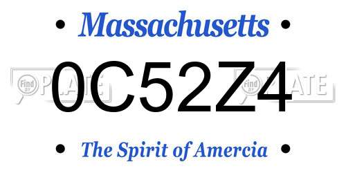 0C52Z4 Massachusetts License Plate