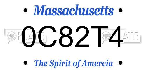 0C82T4 Massachusetts License Plate