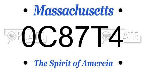0C87T4 Massachusetts License Plate