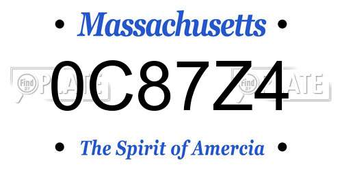 0C87Z4 Massachusetts License Plate