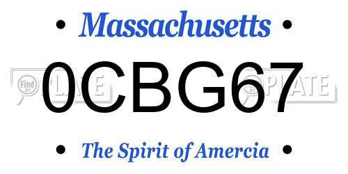 0CBG67 Massachusetts License Plate
