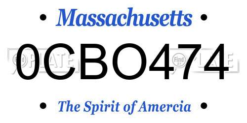 0CBO474 Massachusetts License Plate