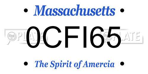 0CFI65 Massachusetts License Plate