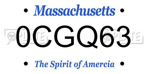 0CGQ63 Massachusetts License Plate