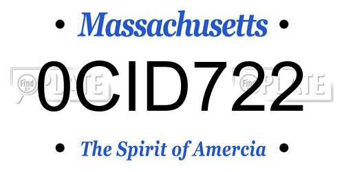 0CID722 Massachusetts License Plate