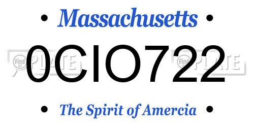 0CIO722 Massachusetts License Plate