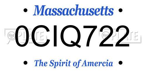 0CIQ722 Massachusetts License Plate
