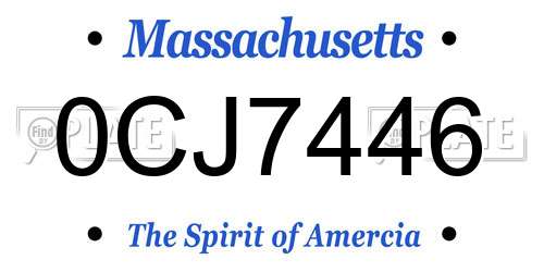 0CJ7446 Massachusetts License Plate