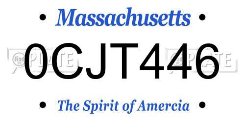0CJT446 Massachusetts License Plate