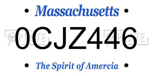 0CJZ446 Massachusetts License Plate