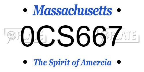 0CS667 Massachusetts License Plate