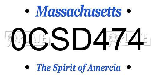 0CSD474 Massachusetts License Plate