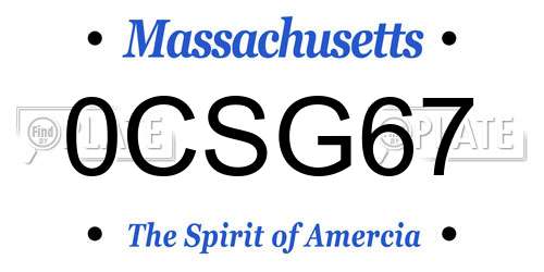 0CSG67 Massachusetts License Plate