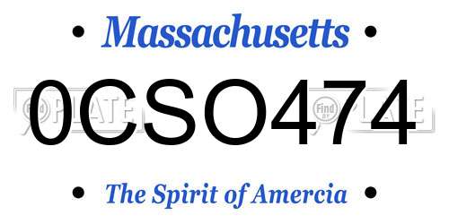 0CSO474 Massachusetts License Plate