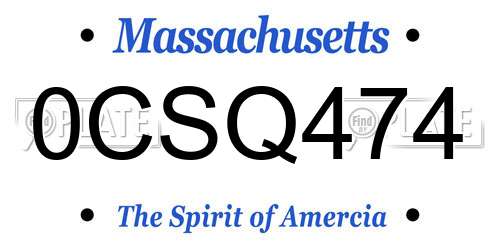 0CSQ474 Massachusetts License Plate