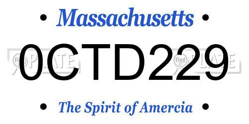 0CTD229 Massachusetts License Plate