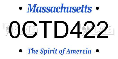 0CTD422 Massachusetts License Plate
