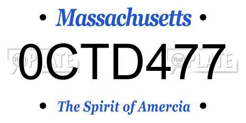 0CTD477 Massachusetts License Plate