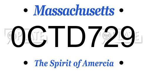 0CTD729 Massachusetts License Plate