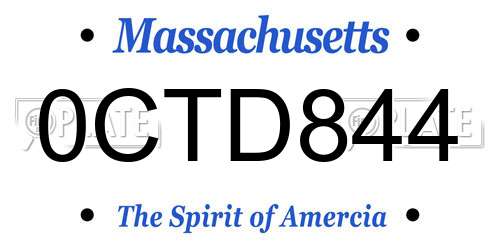 0CTD844 Massachusetts License Plate