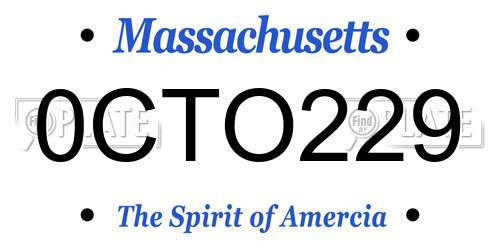 0CTO229 Massachusetts License Plate