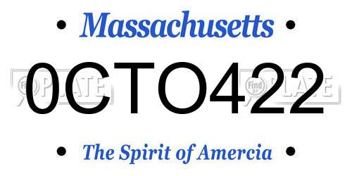 0CTO422 Massachusetts License Plate
