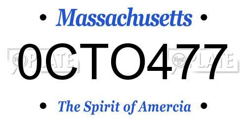 0CTO477 Massachusetts License Plate