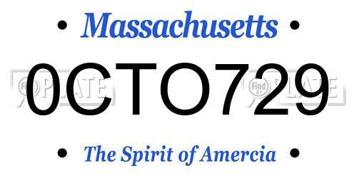 0CTO729 Massachusetts License Plate