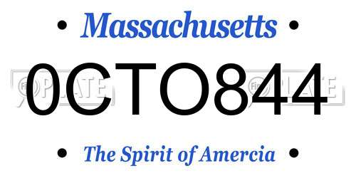 0CTO844 Massachusetts License Plate