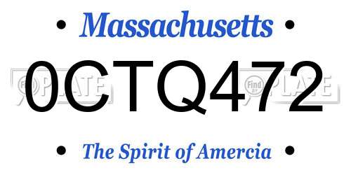 0CTQ472 Massachusetts License Plate