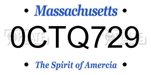 0CTQ729 Massachusetts License Plate