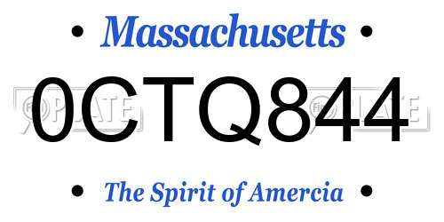 0CTQ844 Massachusetts License Plate