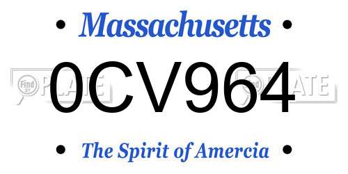 0CV964 Massachusetts License Plate