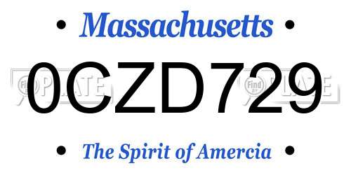 0CZD729 Massachusetts License Plate