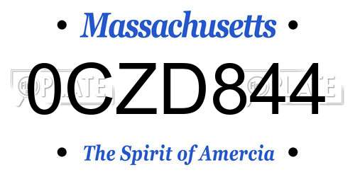 0CZD844 Massachusetts License Plate